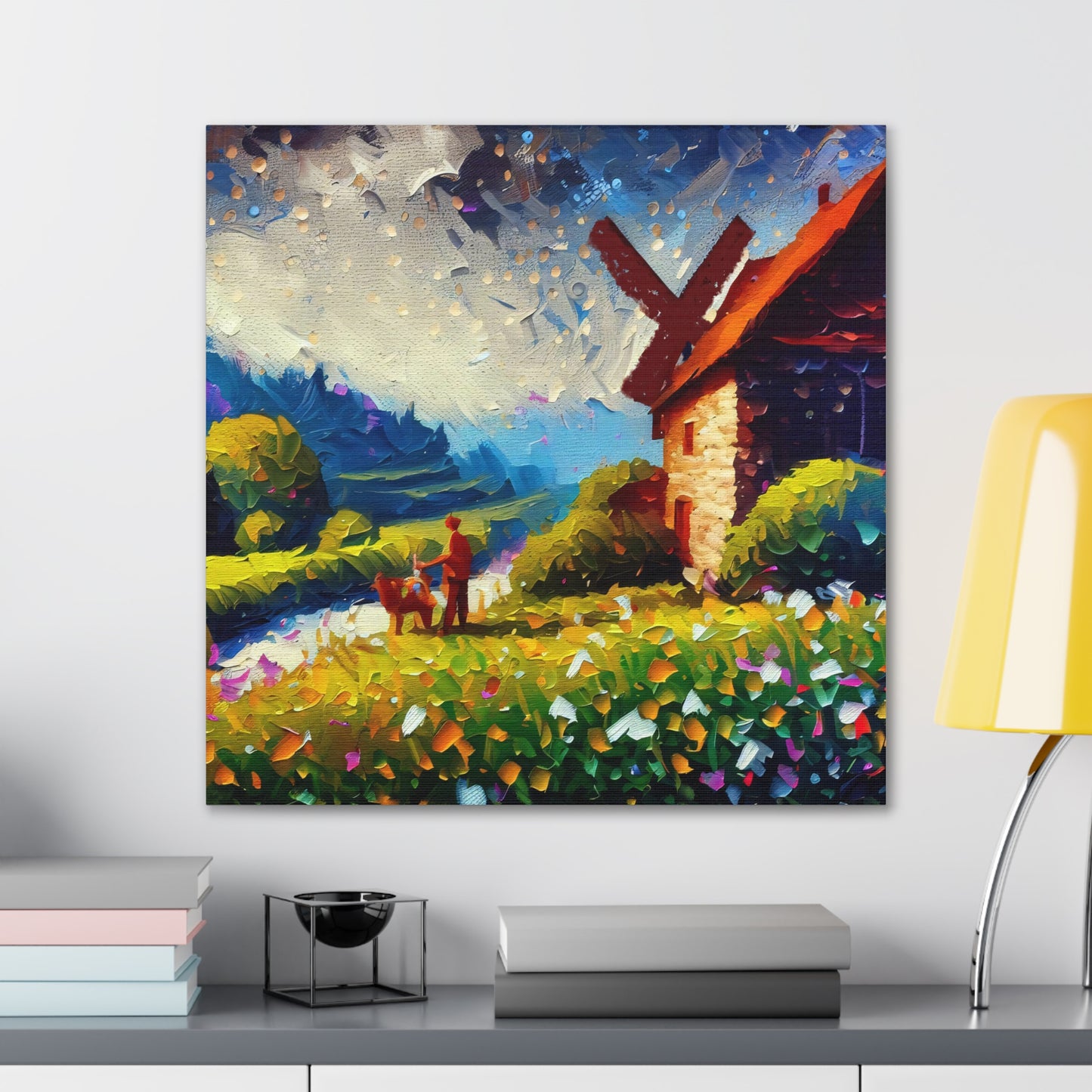 Large Landscape Wall Art Canvas Gallery Wraps - Romantic Cottage Country Framed Canvas Wall Art