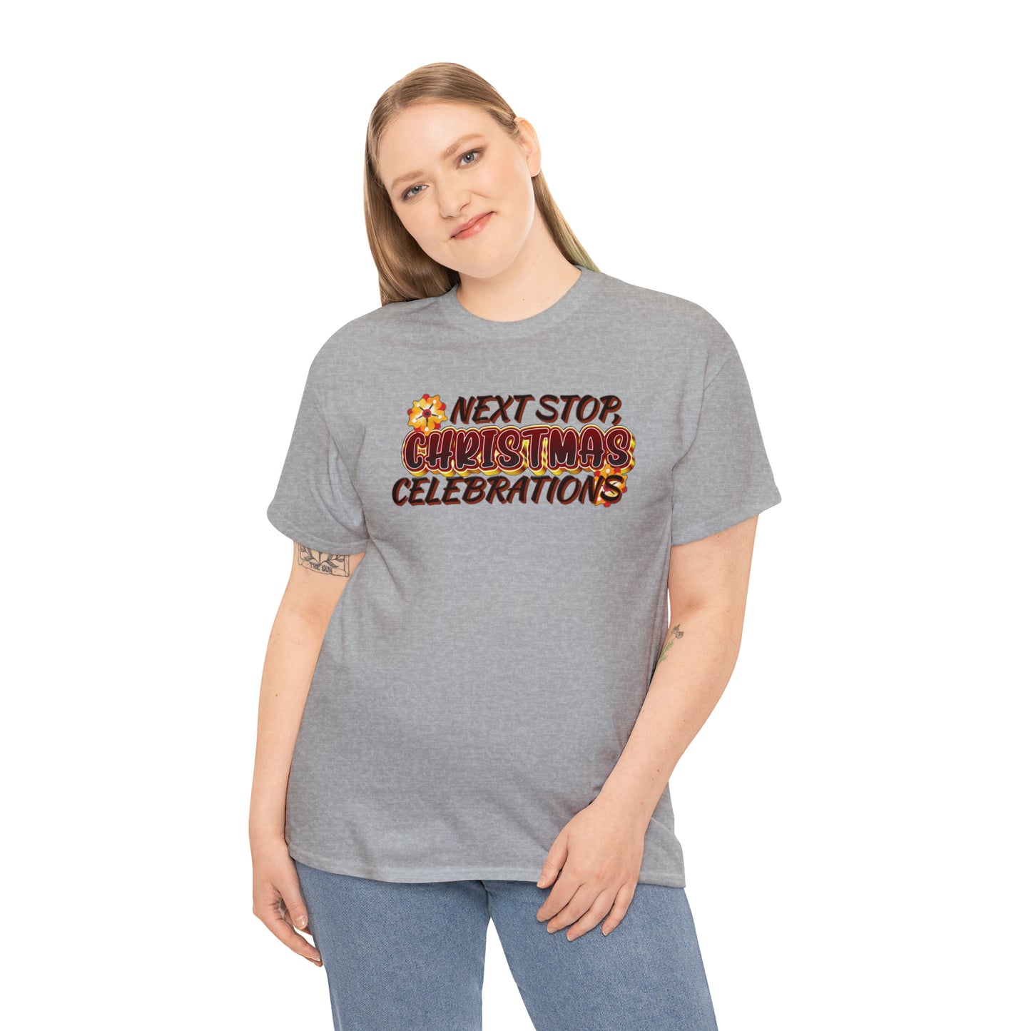 Next Stop Christmas Celebrations - Heavy Cotton Tee for Men and Women