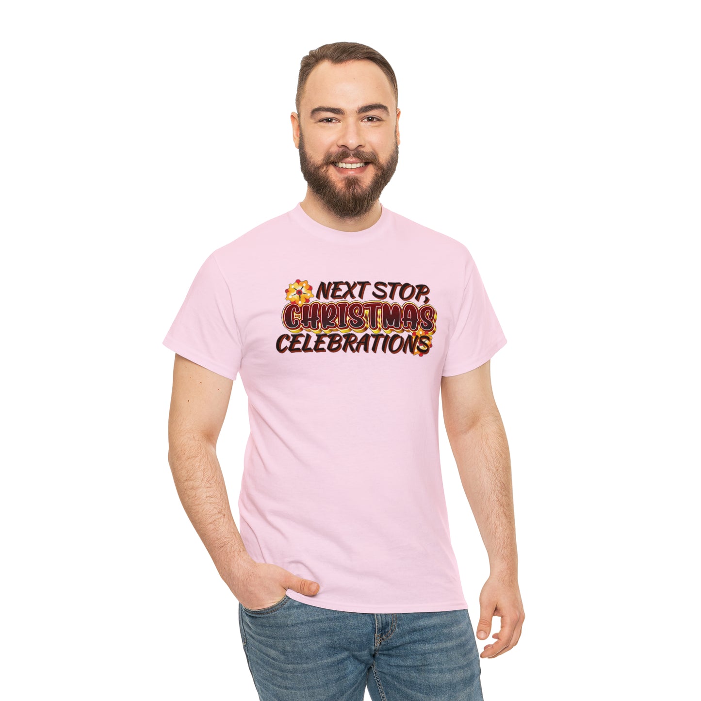 Next Stop Christmas Celebrations - Heavy Cotton Tee for Men and Women