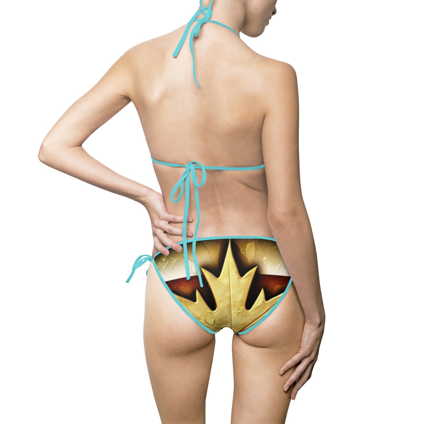 Fashion Women's Bikini Swimsuit - Rustic-Gold Maple Leaf Swimwear Design