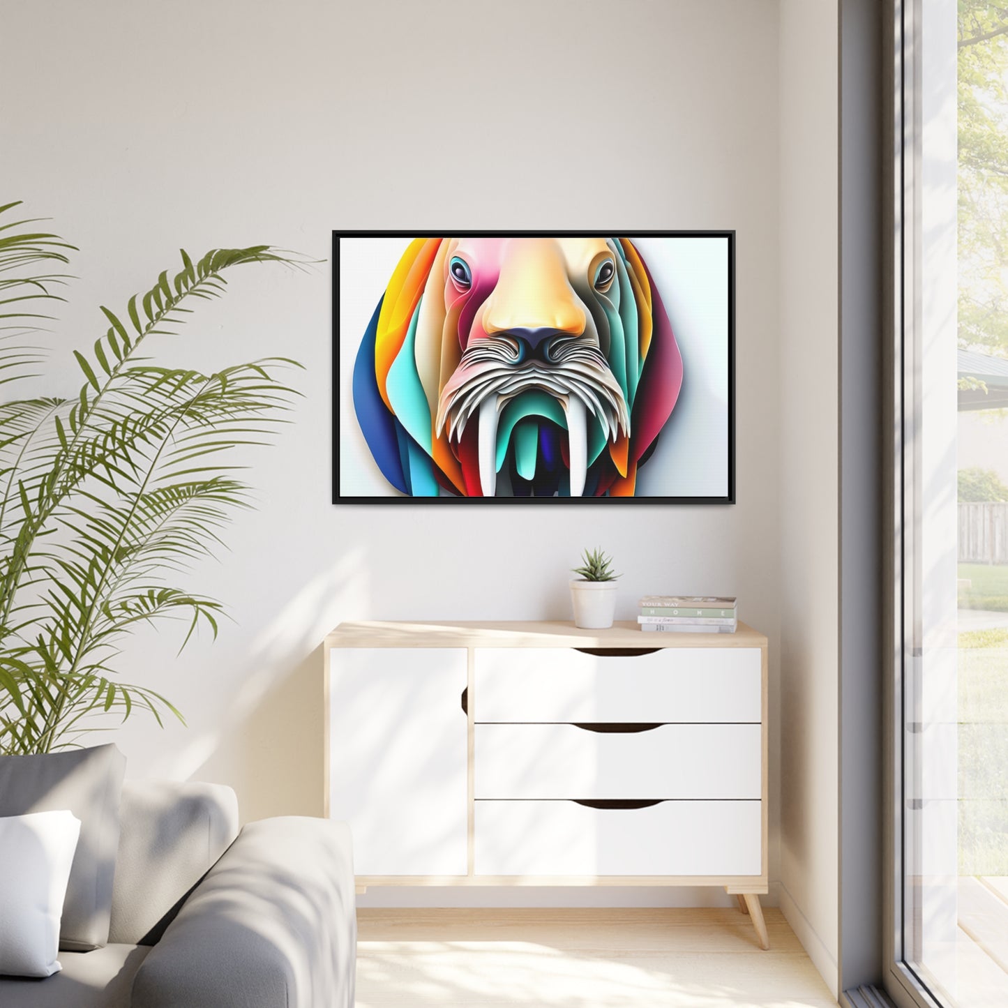 3D Modern Home Decor - Matte Canvas Wall Art, Black Frame - Walrus - Gift Item Special