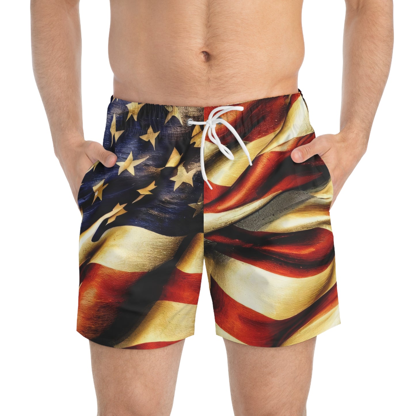 Vintage Rustic Fashion Mens Swim Trunks - American Flag Swim Shorts Mens