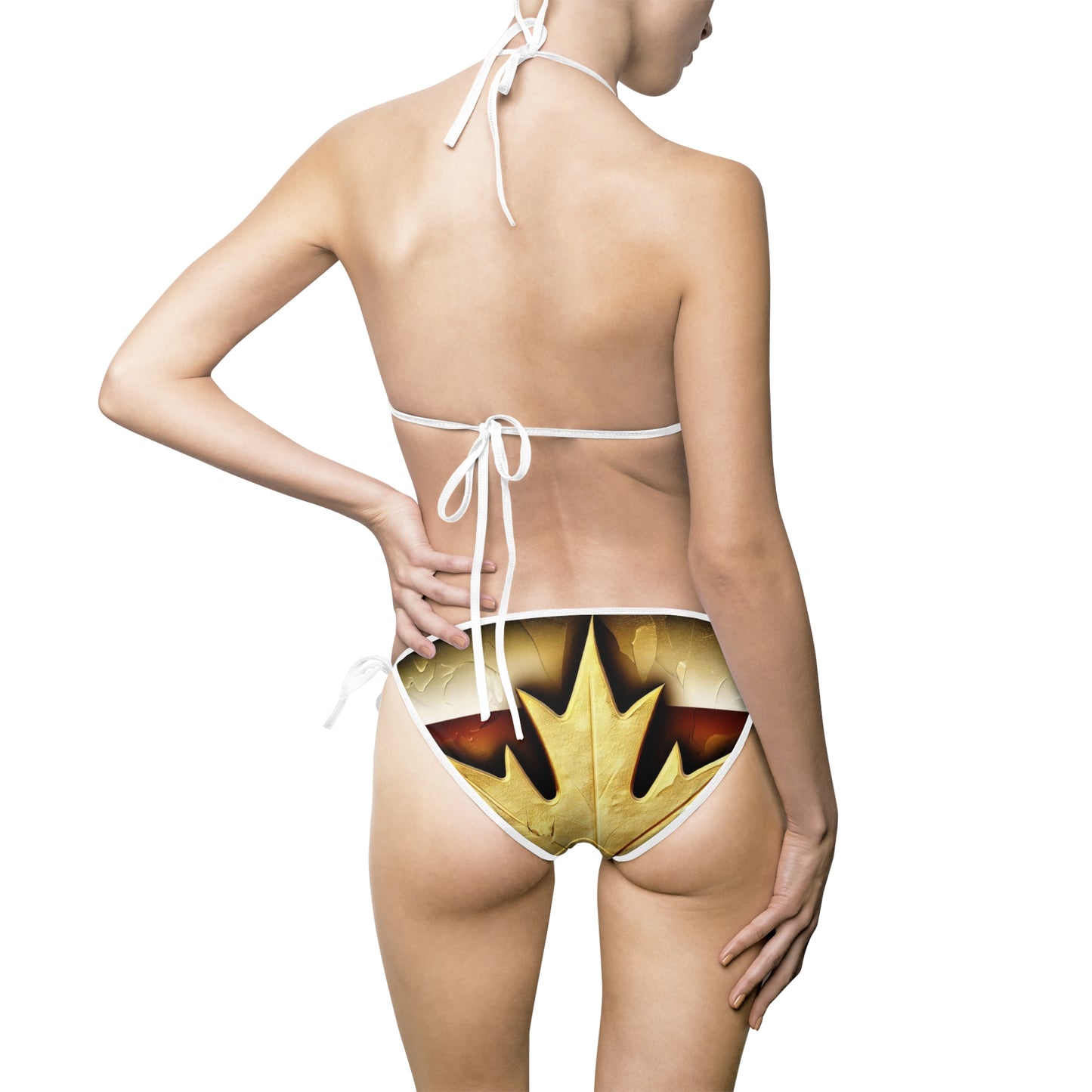Fashion Women's Bikini Swimsuit - Rustic-Gold Maple Leaf Swimwear Design