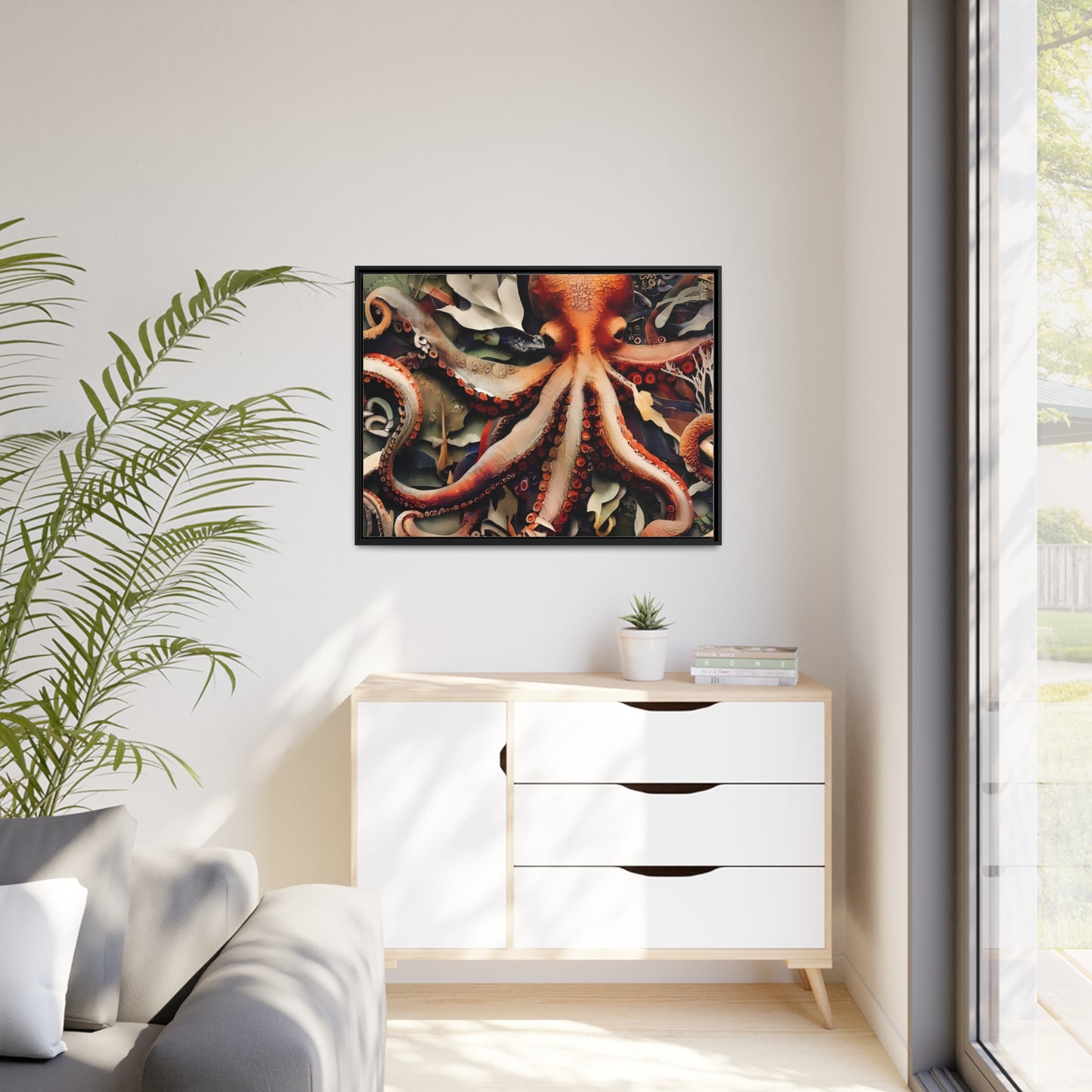 Home Decor - Matte Canvas Wall Art, Black Frame - Octopus - Gift Item Special
