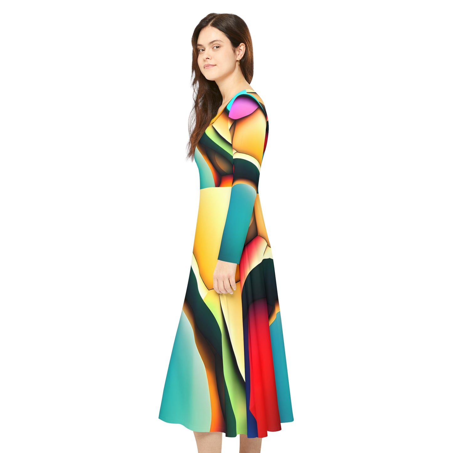 Fashion Women's Long Sleeve Dance Dress (AOP) - Multicolor